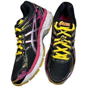 ASICS GT-2000 2 Women's Size 7.5 Black Pink Yellow Mesh Running Shoes T3P8N